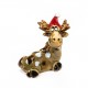 Keramik Minifigur - liegender Elch mit erhobenem Kopf und Weihnachtsmütze - gemischte Farben 1