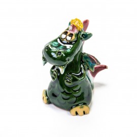 Keramik Minifigur - sitzender grüner Drache