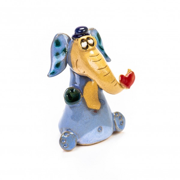 Keramik Minifigur - sitzender Elefant mit Herz am Rüssel - gemischte Farben