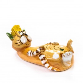 Keramik Minifigur - liegende Katze mit Fischgräten - gemischte Farben