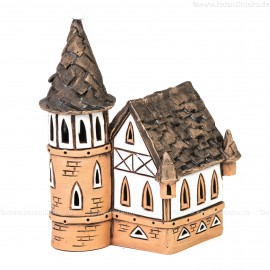 Lichthaus aus Keramik Nr. 24. Altes Fachwerkhaus mit Turm - Teelichthalter, Räucherhaus und Dekohaus