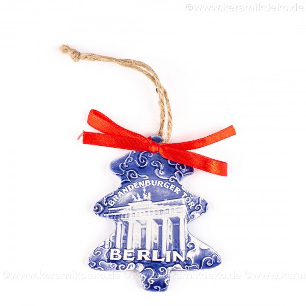 Berlin - Brandenburger Tor - Weihnachtsbaum-Form, blau, handgefertigte Keramik, Weihnachtsbaumschmuck