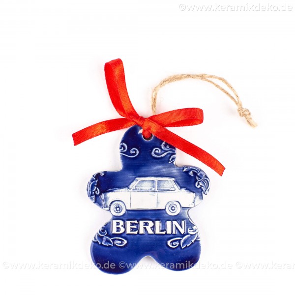 Berlin - Trabant - Keksform, blau, handgefertigte Keramik, Christbaumschmuck