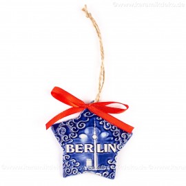 Berlin - Fernsehturm - Sternform, blau, handgefertigte Keramik, Christbaumschmuck