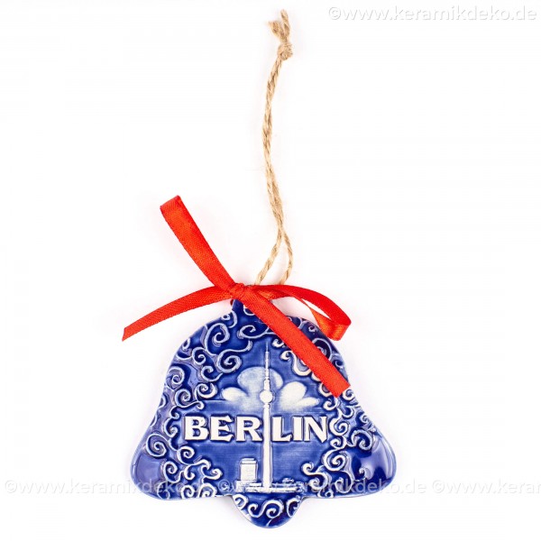 Berlin - Fernsehturm - Glockenform, blau, handgefertigte Keramik, Baumschmuck zu Weihnachten