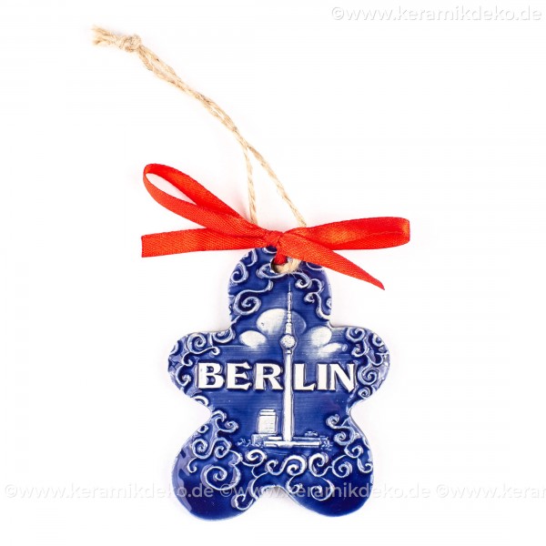 Berlin - Fernsehturm - Keksform, blau, handgefertigte Keramik, Christbaumschmuck