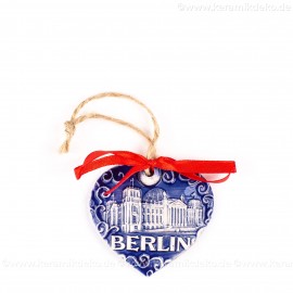 Berlin - Fernsehturm - Herzform, blau, handgefertigte Keramik, Weihnachtsbaum-Hänger