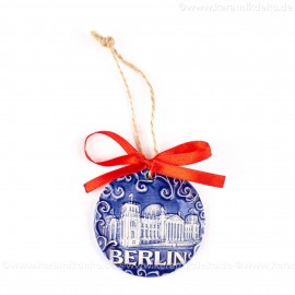 Berlin - Fernsehturm - runde form, blau, handgefertigte Keramik, Weihnachtsbaumschmuck