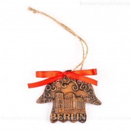 Berlin - Fernsehturm - Engelform, braun, handgefertigte Keramik, Weihnachtsbaum-Hänger