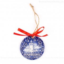 Hamburger Hafen - runde form, blau, handgefertigte Keramik, Weihnachtsbaumschmuck