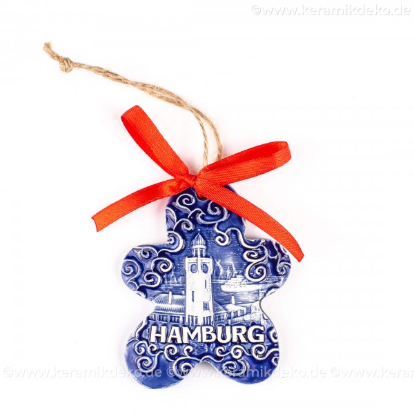 Hamburger Hafen - Keksform, blau, handgefertigte Keramik, Christbaumschmuck