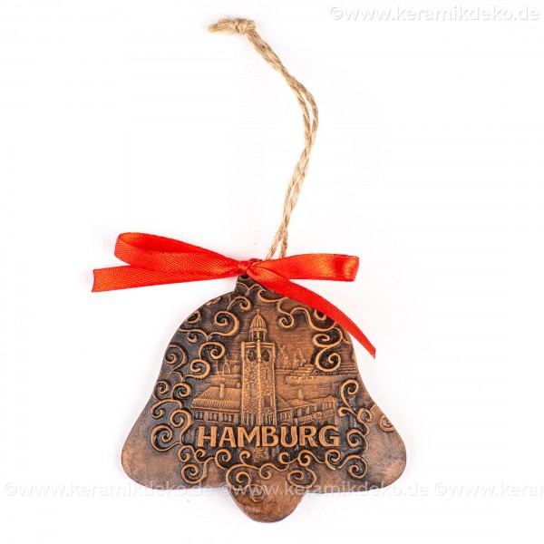 Hamburger Hafen - Glockenform, braun, handgefertigte Keramik, Baumschmuck zu Weihnachten