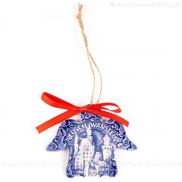 Schloss Neuschwanstein - Engelform, blau, handgefertigte Keramik, Weihnachtsbaum-Hänger