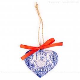 Bayern - Herzform, blau, handgefertigte Keramik, Weihnachtsbaum-Hänger