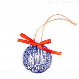 Kölner Dom - runde form, blau, handgefertigte Keramik, Weihnachtsbaumschmuck
