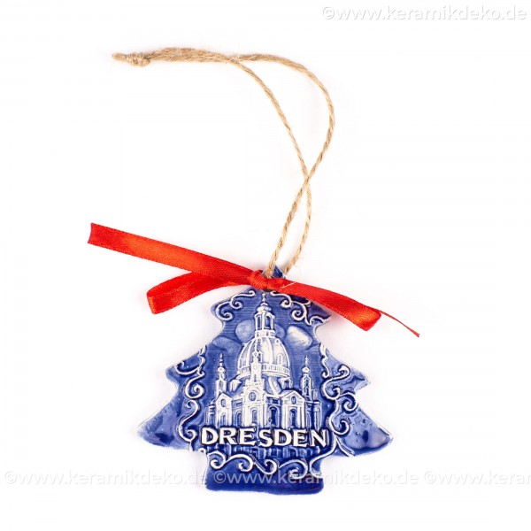 Dresden - Weihnachtsbaum-form, blau, handgefertigte Keramik, Weihnachtsbaumschmuck