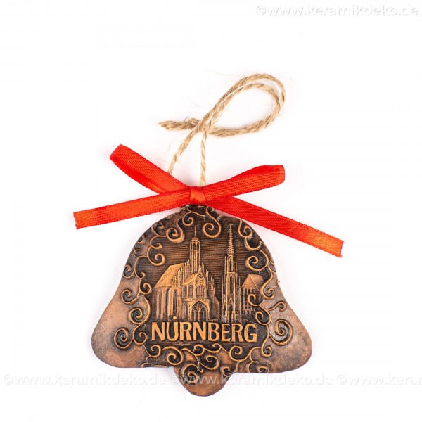 Nürnberg - Schöner Brunnen - Glockenform, braun, handgefertigte Keramik, Baumschmuck zu Weihnachten