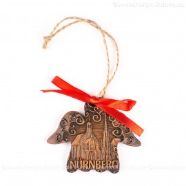 Nürnberg - Schöner Brunnen - Engelform, braun, handgefertigte Keramik, Weihnachtsbaum-Hänger