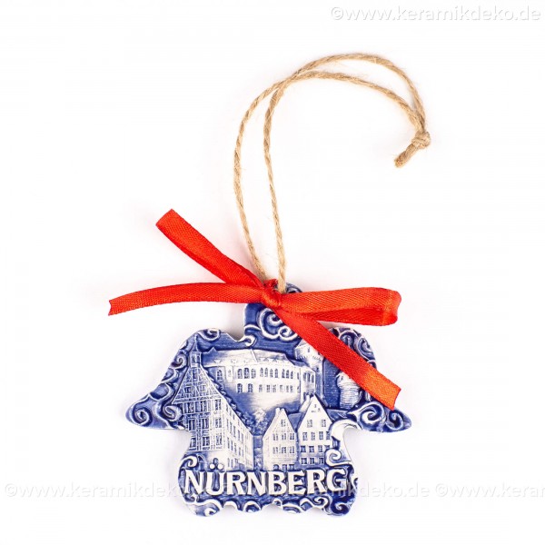 Kaiserburg Nürnberg - Engelform, blau, handgefertigte Keramik, Weihnachtsbaum-Hänger