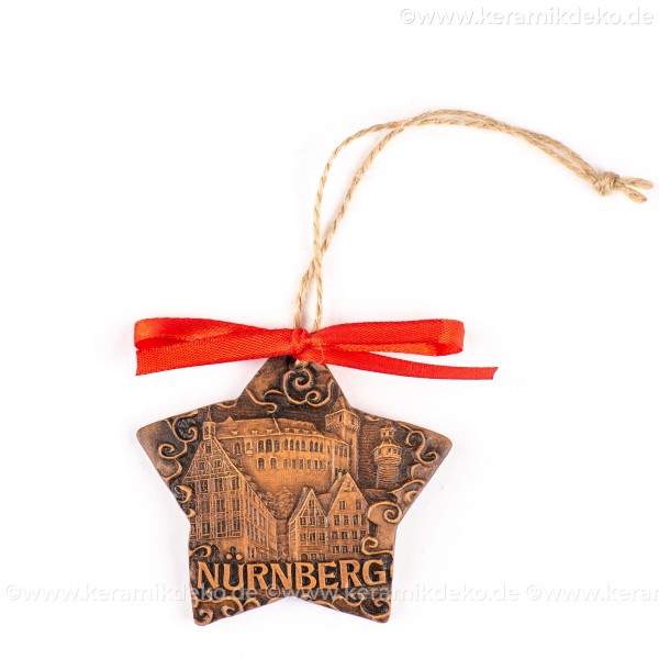 Kaiserburg Nürnberg - Sternform, braun, handgefertigte Keramik, Christbaumschmuck