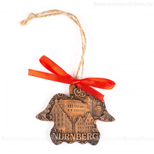 Kaiserburg Nürnberg - Engelform, braun, handgefertigte Keramik, Weihnachtsbaum-Hänger