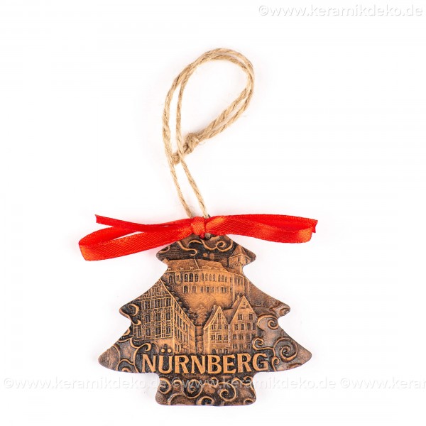Kaiserburg Nürnberg - Weihnachtsbaum-form, braun, handgefertigte Keramik, Weihnachtsbaumschmuck