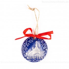 Kempten - runde form, blau, handgefertigte Keramik, Weihnachtsbaumschmuck
