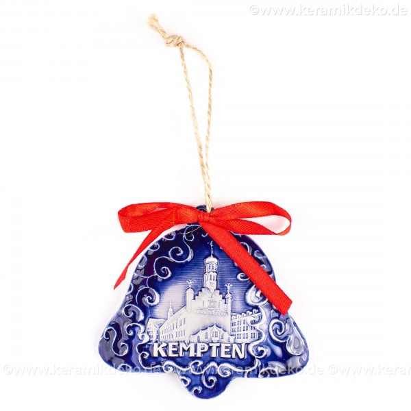 Kempten - Glockenform, blau, handgefertigte Keramik, Baumschmuck zu Weihnachten