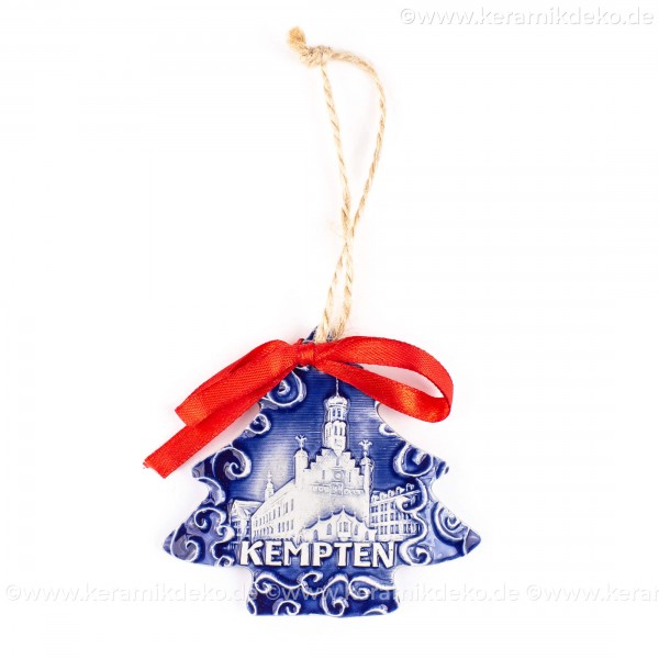 Kempten - Weihnachtsbaum-form, blau, handgefertigte Keramik, Weihnachtsbaumschmuck