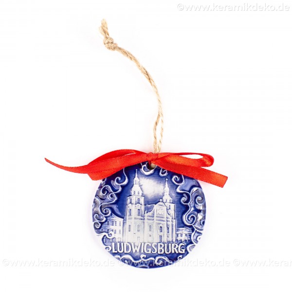 Ludwigsburg - runde form, blau, handgefertigte Keramik, Weihnachtsbaumschmuck