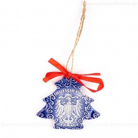 Bundesadler - Wappen - Weihnachtsbaum-form, blau, handgefertigte Keramik, Weihnachtsbaumschmuck