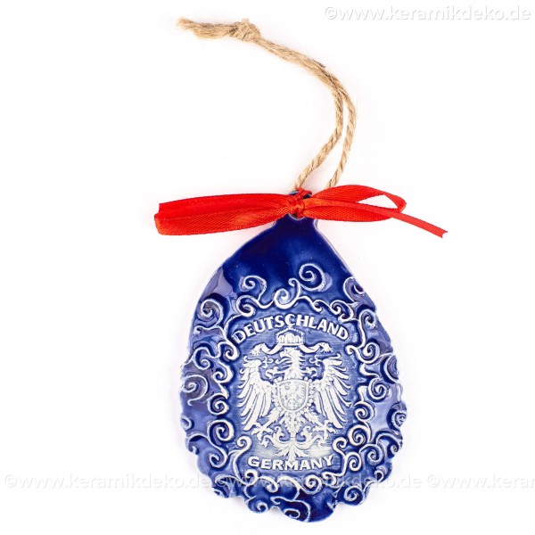 Bundesadler - Wappen - Weihnachtsmann-form, blau, handgefertigte Keramik, Baumschmuck zu Weihnachten