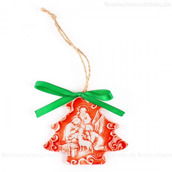 Heilige Familie - Weihnachtsbaum-form, rot, handgefertigte Keramik, Weihnachtsbaumschmuck