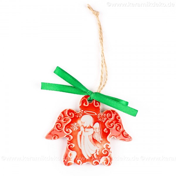 Weihnachtsengel - Engelform, rot, handgefertigte Keramik, Weihnachtsbaum-Hänger