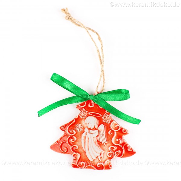 Weihnachtsengel - Weihnachtsbaum-form, rot, handgefertigte Keramik, Weihnachtsbaumschmuck