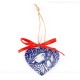 Weihnachtsvogel - Herzform, blau, handgefertigte Keramik, Weihnachtsbaum-Hänger 1