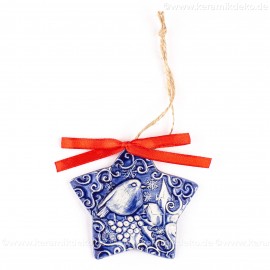 Weihnachtsvogel - Sternform, blau, handgefertigte Keramik, Christbaumschmuck