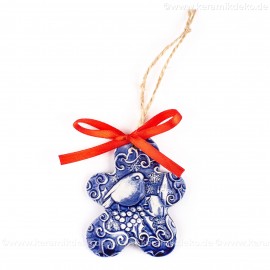 Weihnachtsvogel - Keksform, blau, handgefertigte Keramik, Christbaumschmuck
