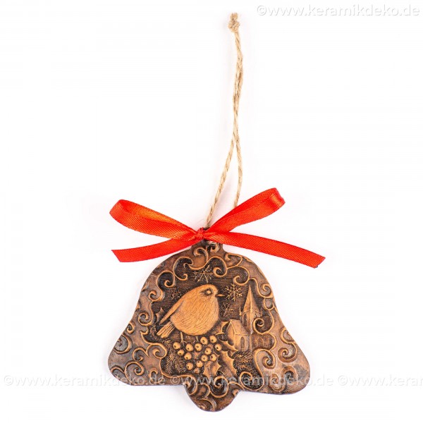Weihnachtsvogel - Glockenform, braun, handgefertigte Keramik, Baumschmuck zu Weihnachten
