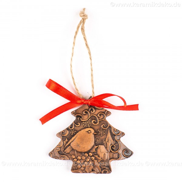 Weihnachtsvogel - Weihnachtsbaum-form, braun, handgefertigte Keramik, Weihnachtsbaumschmuck
