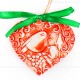 Weihnachtsvogel - Herzform, rot, handgefertigte Keramik, Weihnachtsbaum-Hänger 2