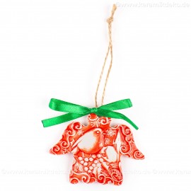 Weihnachtsvogel - Engelform, rot, handgefertigte Keramik, Weihnachtsbaum-Hänger