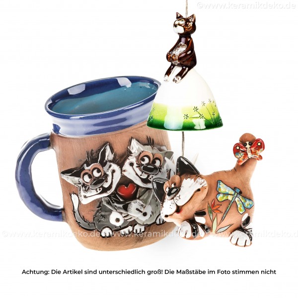 Keramikset 20 (3-tlg.) Katze: Glocke, Motivtasse und Gartenstecker