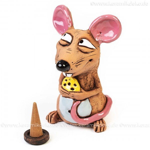 Keramik Räuchermännchen - Ratte mit Käse - Räucherfigur und Dekofigur