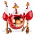 3er Set Hennen rot-weiss - Kantenhocker und Eierkorb
