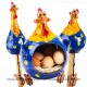 3er Set Hennen blau-gelb - Kantenhocker und Eierkorb 1