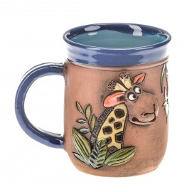 Blaue Keramiktasse mit einer Giraffe II