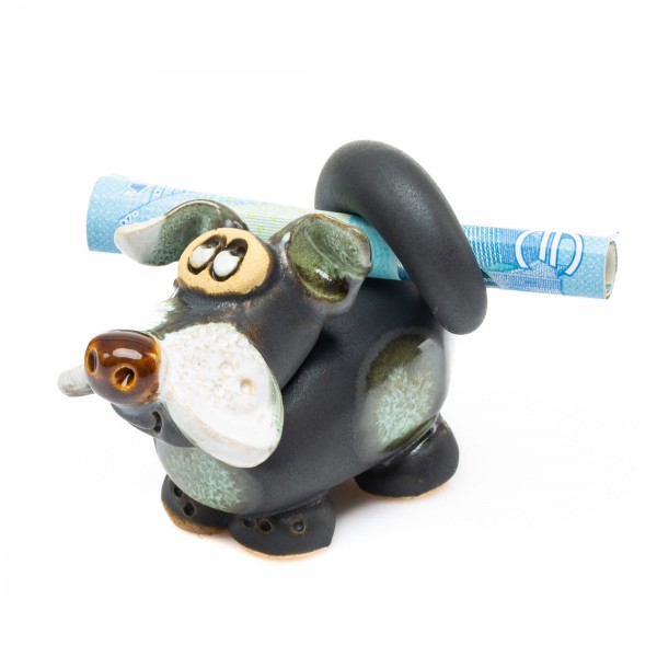 Keramikfigur Geldgeschenk schwarzer Hund