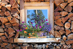 Blumenkästen als Dekoration auf der Fensterbank draußen